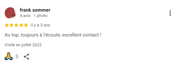 Avis Google 5 étoiles décrivant MediaBoOz comme au top, toujours à l’écoute, et offrant un excellent contact
