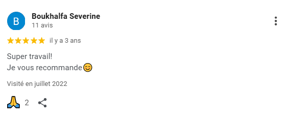 Avis Google 5 étoiles félicitant MediaBoOz pour un excellent travail et recommandant ses services informatiques