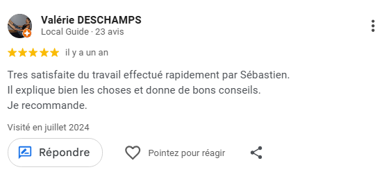 Avis Google 5 étoiles appréciant un travail rapide, des explications claires et de bons conseils fournis par MediaBoOz