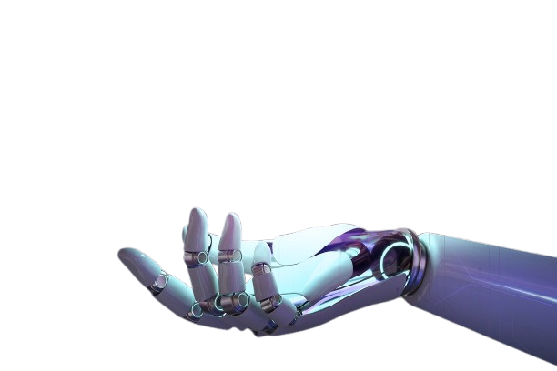 Main robotique ouverte symbolisant l’assistance intelligente, l’automatisation et la technologie IA